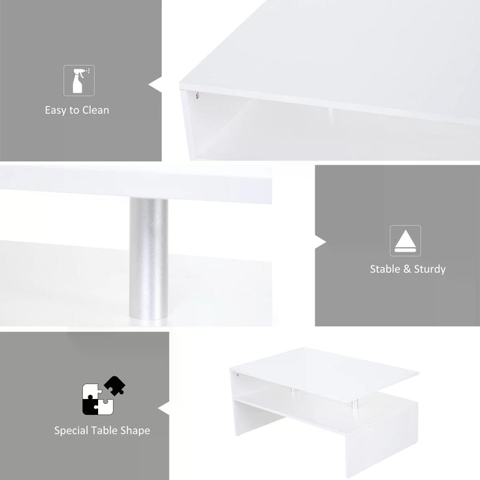 Modern 2-Tier Rectangular Coffee Table - White Finish with Open Storage Shelf - Ideal for Living Room, Entryway, or Hallway