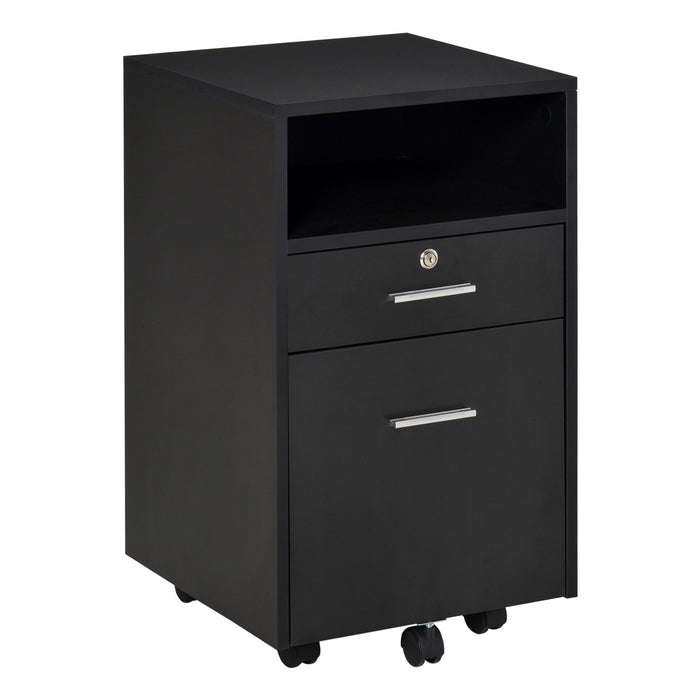 Lockable Mobile File Cabinet - Versatile Storage Cupboard for Home Office, Bedroom, and Living Room, 39.5x40x60 cm - Secure Filing Solution in Sleek Black Design