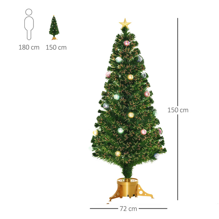 Pre-Lit 5ft Artificial Christmas Tree with Fiber Optic Lights - Holiday Home Xmas Indoor Décor, Gold Stand Included - Ideal for Festive Living Room Ambiance