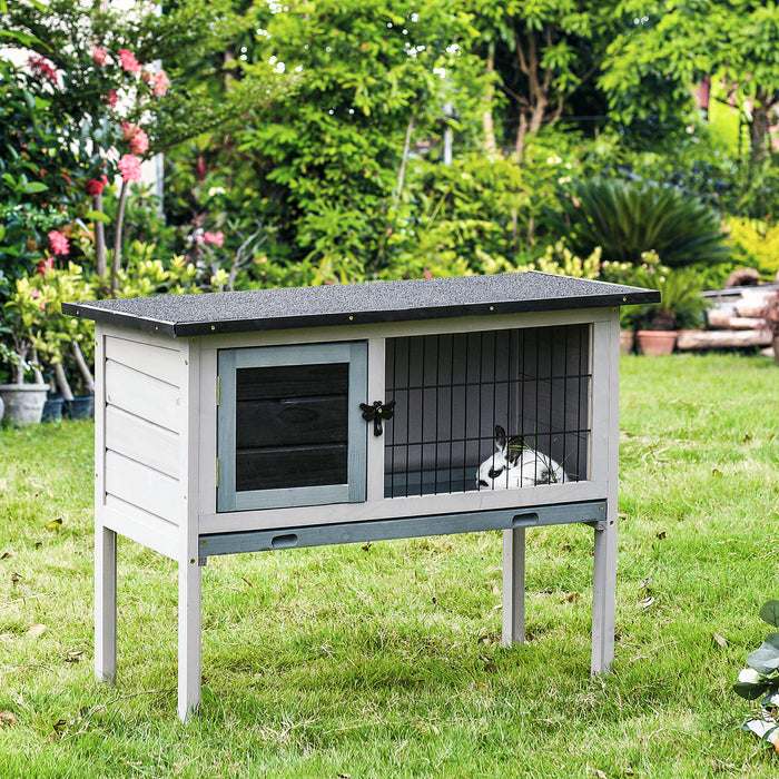 Rabbit Haven - Weatherproof Elevated Fir Wood Hutch in Grey - Perfect Outdoor Shelter for Bunnies
