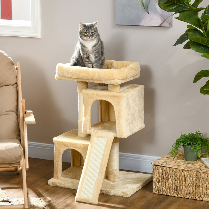 Deluxe Sisal Cat Tree - Dual Condo Play and Rest Station in Cream White - Ideal for Climbing, Scratching, and Napping
