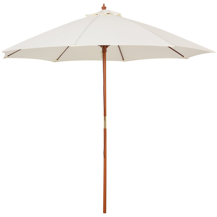 Wooden Garden Parasol 2.5m - Outdoor Patio Sun Shade with Top Air Vent, Market Umbrella Canopy in Cream White - Ideal for Garden Elegance and UV Protection