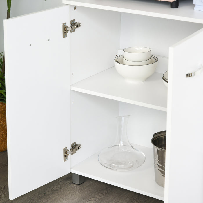 Kitchen Storage Organizer with Cupboards - Freestanding Unit with Open Shelves, Drawers, and Metal Handles - Ideal for Home Organization and Serving Station