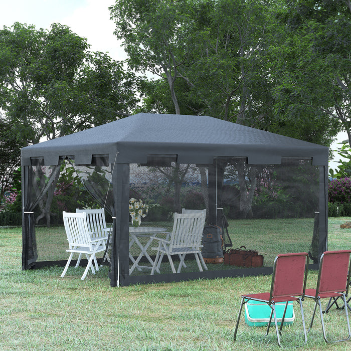 Outdoor Gazebo Party Tent 4m x 3m - Garden Sun Shade Canopy with Mesh Sidewalls, Dark Grey - Ideal for Gatherings and Protection from Elements