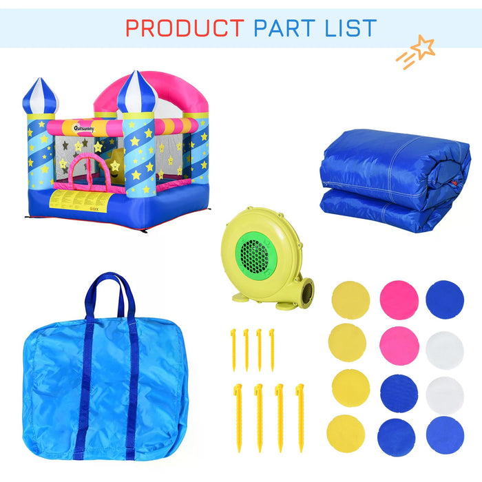 Castle Stars Inflatable Bounce House with Basketball Hoop - Sturdy Trampoline, Included Inflator, 2.25 x 2.2 x 2.15m - Fun Play Area for Kids Aged 3-12 Years