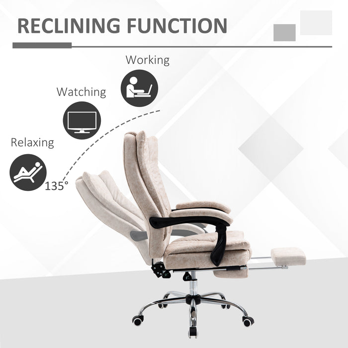 Ergonomic Microfibre Home Office Chair with Reclining Feature - Swivel Wheels, Adjustable Armrests and Footrest for Comfort - Ideal for Extended Desk Work, Beige