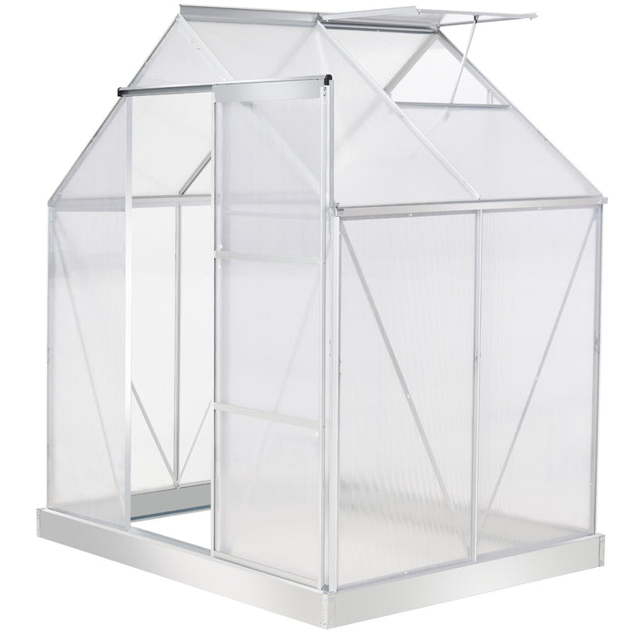 Polycarbonate Walk-In Greenhouse with Aluminium Frame - Sliding Door, Adjustable Window, 6x4 ft for Plant & Flower Growing - Ideal for Gardeners and Horticulture Enthusiasts