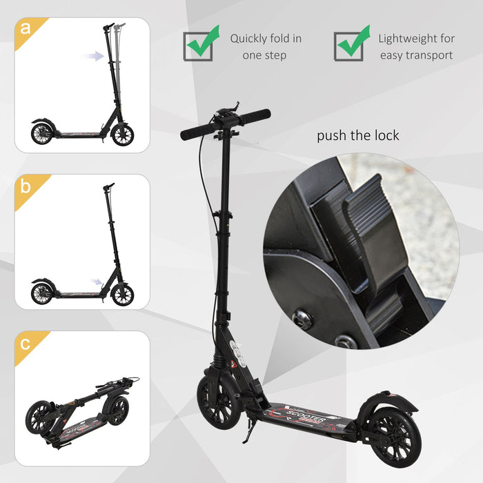 Foldable Kick Scooter for Adults and Teens - Height Adjustable, Aluminum Frame, Rear Wheel & Hand Brake, Shock Absorption - Ideal Urban Commute and Play for Ages 14+