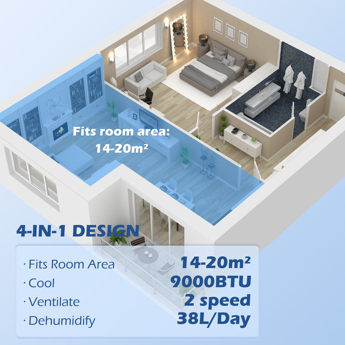 9000 BTU Portable AC - Smart WiFi Air Conditioner with Dehumidifier & Fan, 24-Hour Timer, 20m² Coverage, Includes Window Kit - Ideal for Home & Office Comfort