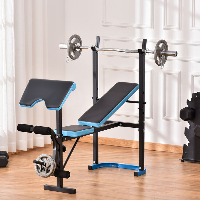 Multi-Purpose Adjustable Weight Bench with Leg Developer and Barbell Rack - Home Gym Lifting and Strength Training Station - Ideal for Full-Body Fitness and Weightlifting Enthusiasts