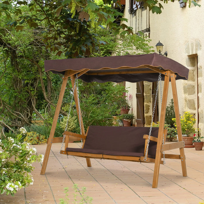 3 Seater Outdoor Garden Swing Chair - Adjustable Canopy Wooden Hammock Bench with Padded Cushions - Comfortable Patio Seating for Yard and Garden