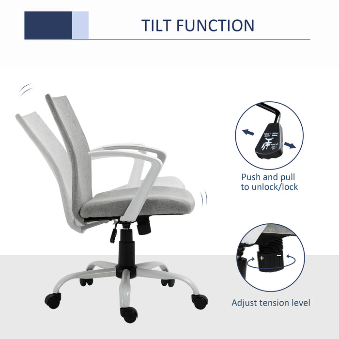 Linen Swivel Office Chair - Ergonomic Computer Desk Task Chair with Adjustable Height, Armrests, and Wheels - Ideal for Home Study and Office Comfort