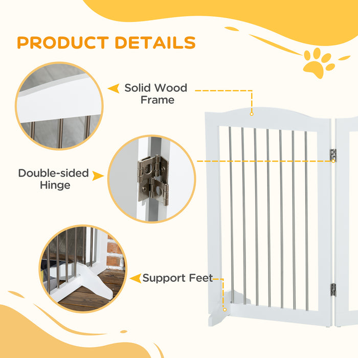 Foldable Wooden Dog Gate with Support Feet - Freestanding Pet Barrier for Doorways, Stairs, Halls - Ideal for Containing Pets Safely in White