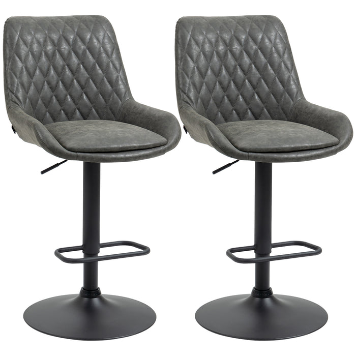 Adjustable Retro Bar Stools Set of 2 - Upholstered Swivel Kitchen Chairs with Back, Dark Grey - Ideal for Home Bars and Kitchen Counters