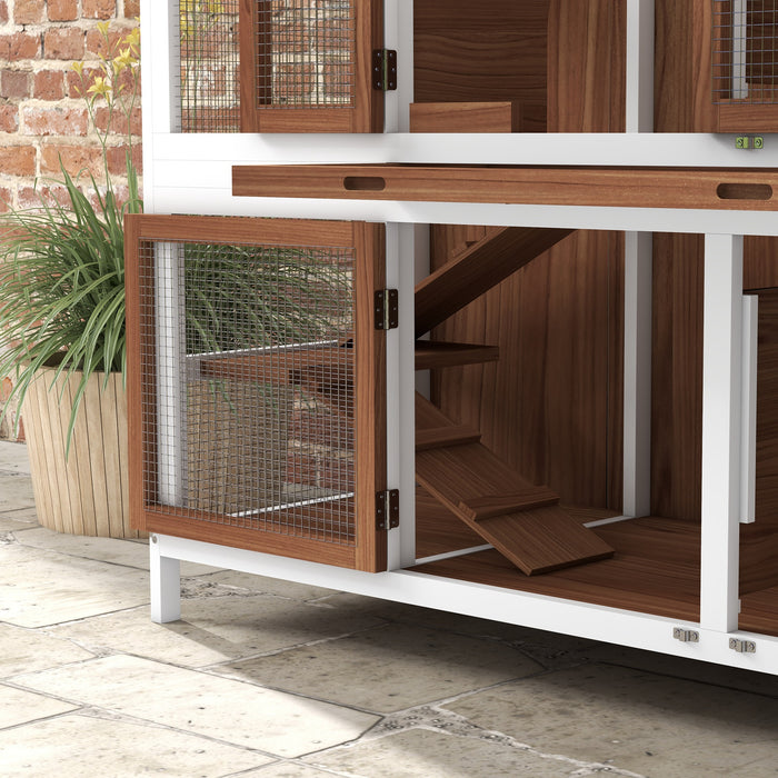Wooden Double-Decker Animal Cage - Dual-Layer Hutch with Retractable Roof and Easy-Clean Tray - Ideal for Small Pets Comfort & Hygiene