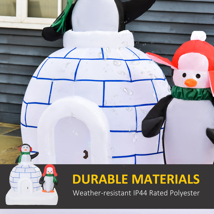 Inflatable Christmas Display with Two Penguins and Ice House - 1.5m Tall, LED-Illuminated Holiday Decor for Home and Garden - Ideal for Festive Lawn and Indoor Decoration