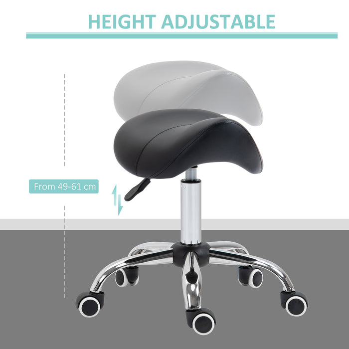 Hydraulic Saddle Stool - 360° Rotating, Height-Adjustable, Faux Leather Salon Spa Chair with Rolling Base - Ideal for Massage Therapists and Beauticians