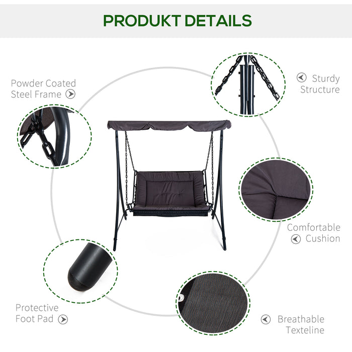 Double Hammock Swing Chair with Canopy - 2-Person Garden Bench Bed, Rocking Sun Lounger with Cushion - Comfortable Outdoor Seating for Backyard & Patio Relaxation, Grey
