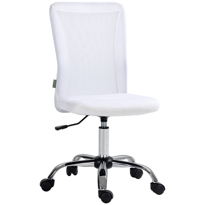 Mesh Swivel Office Chair with Adjustable Height - Armless Ergonomic Computer Desk Chair, White - Ideal for Comfortable Studying & Home Office Use