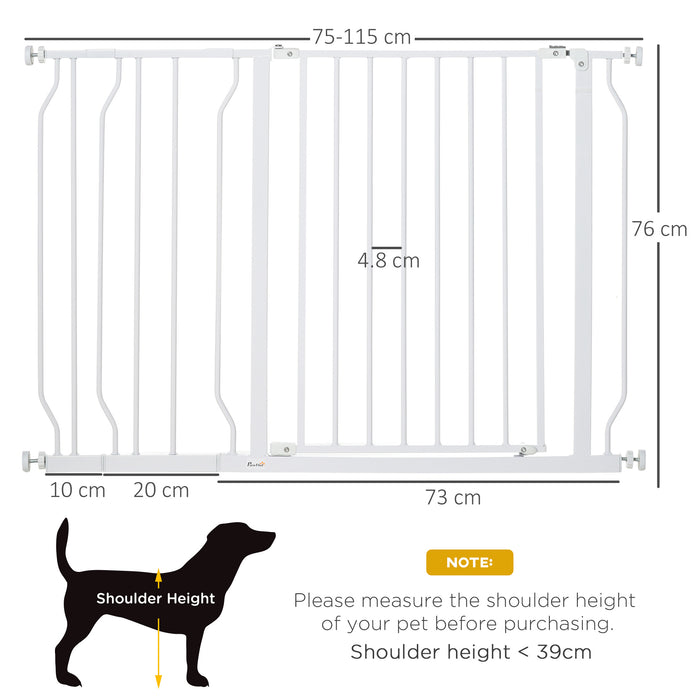 Expandable Dog Gate with Door - Adjustable 75-115cm Pet Barrier for Hallways, Staircases in White - Ideal for Keeping Pets Safe