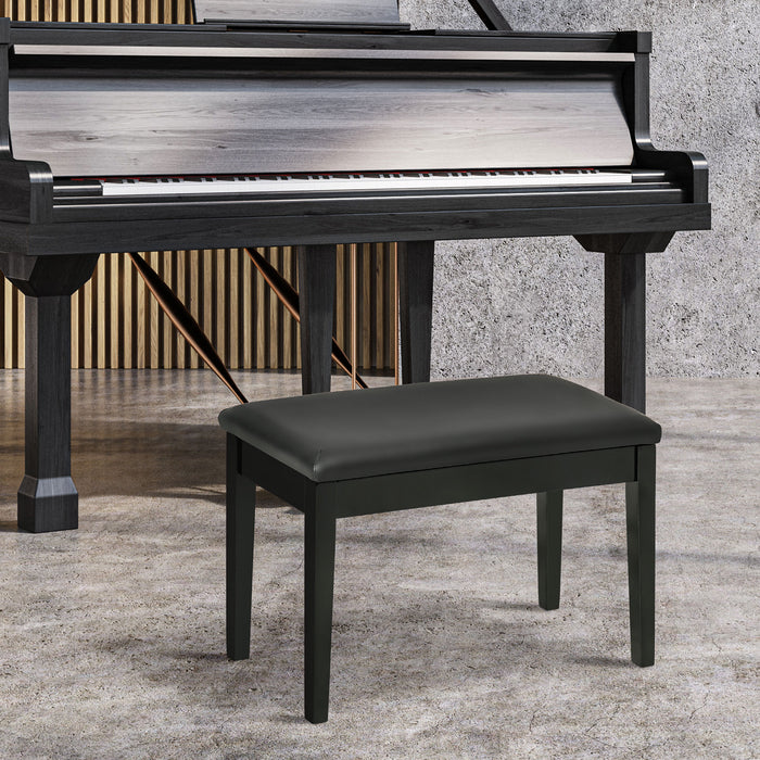 Classic Piano Bench - Comfortable PU Leather Padded Keyboard Stool with Storage, Rubber Wood Legs - Ideal for Musicians and Home Use