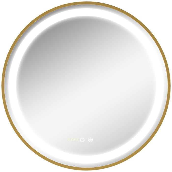 Round LED Bathroom Vanity Mirror - Dimmable, 3 Color Settings, Time Display, Memory Feature, 60cm Diameter - Modern Lighting Solution for Elegant Bathrooms