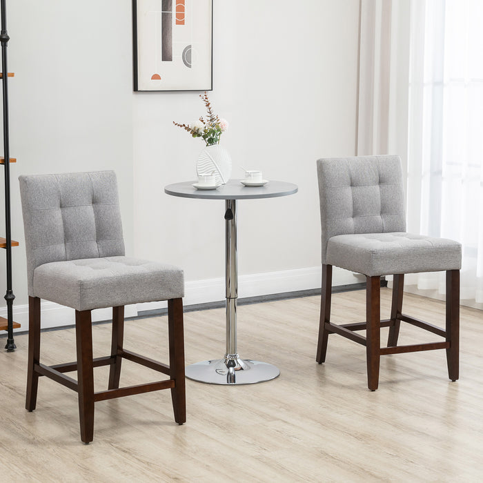 Modern Padded Bar Stools (Set of 2) - Thick Cushioning with Elegant Tufted Back and Sturdy Wooden Legs in Grey - Ideal for Kitchen Counter and Home Bar Comfort Seating