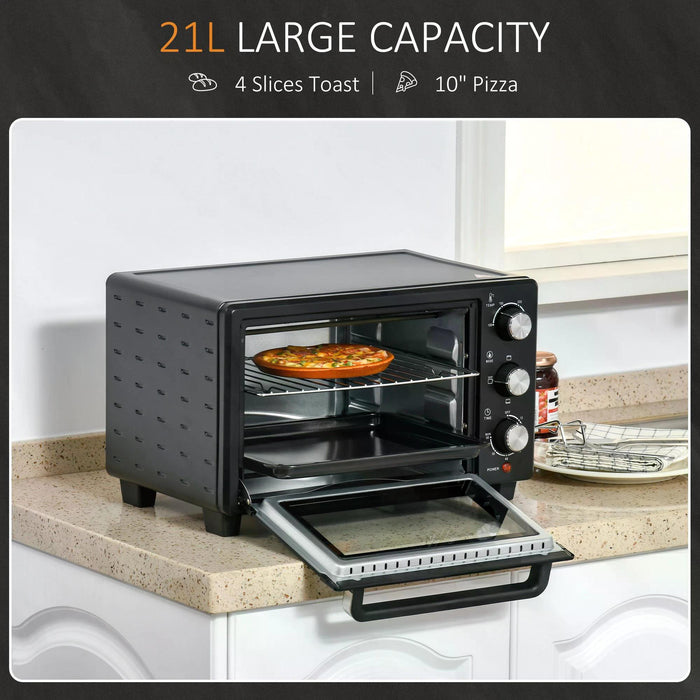 21L Mini Oven Electric Grill - Compact Countertop Toaster with Temperature Control, Timer, Including Baking Tray and Wire Rack, 1400W - Ideal for Small Kitchens and Quick Meal Prep
