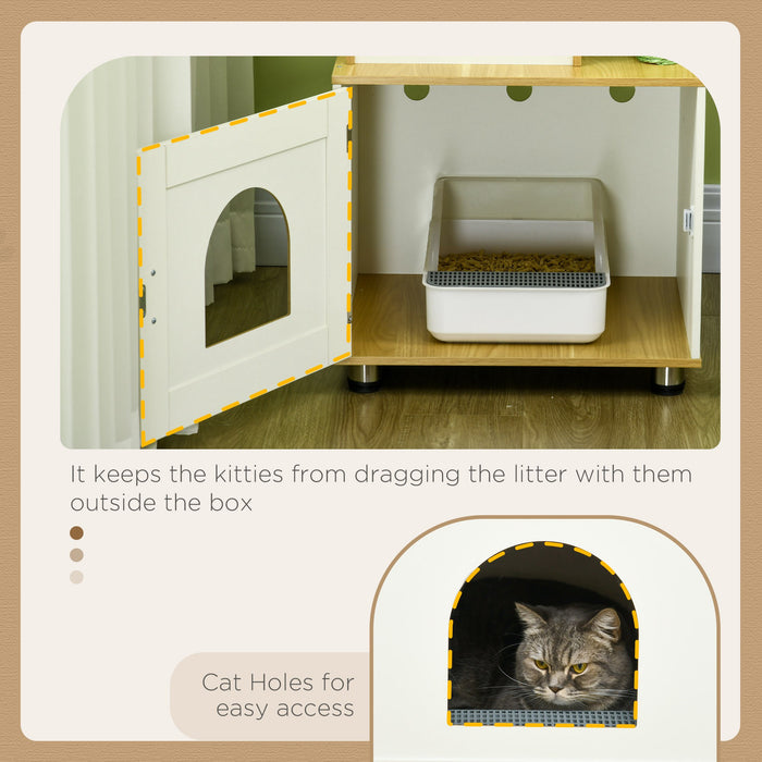 Cat Tree Litter Box Combo - Indoor Cat Enclosure with Scratching Post, Condo, Hammock & Cushioned Platforms - Ideal for Cat Relaxation and Play in Oak Finish