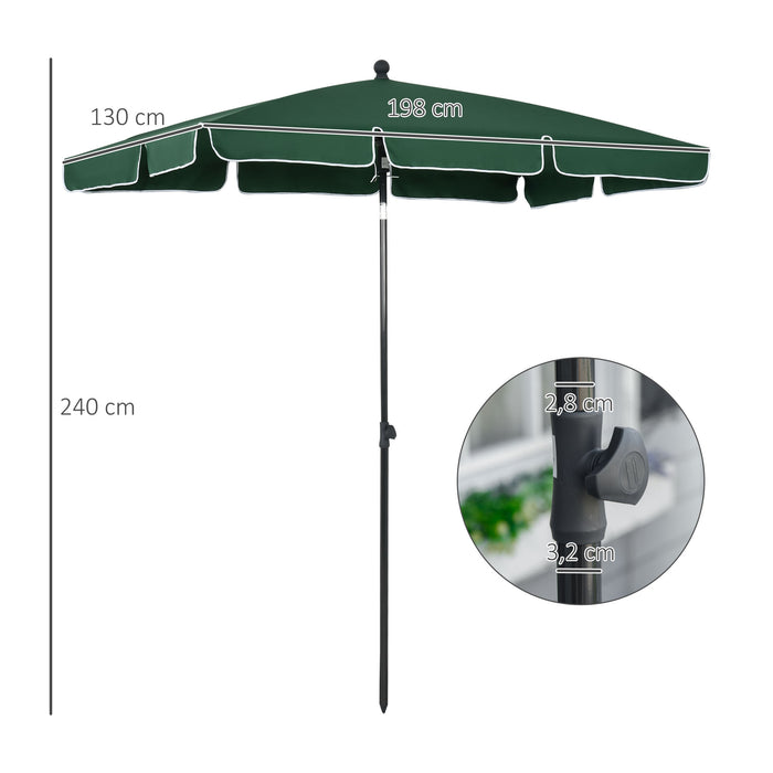 Rectangular Aluminium Patio Sun Umbrella - 2M x 1.25M with Tilt Feature, Green - Ideal for Garden Shade and UV Protection