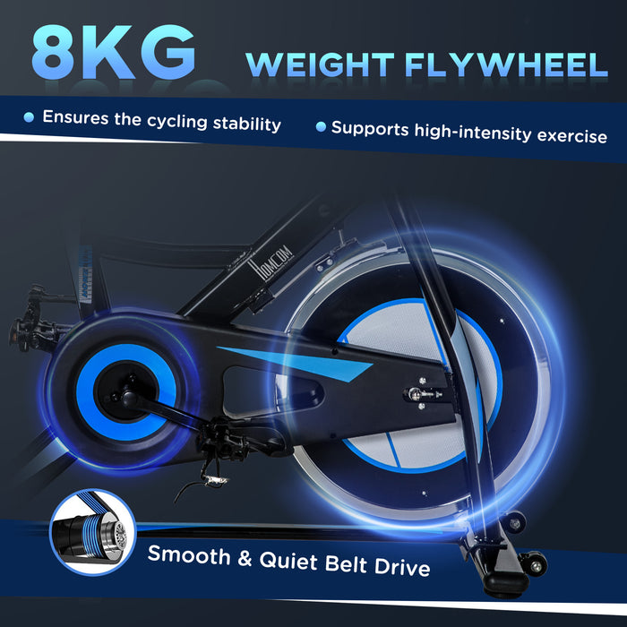 Indoor Cycling Fitness Station - 8kg Flywheel Exercise Bike with Adjustable Resistance - Cardio Workout Machine with LCD Monitor for Home Gym