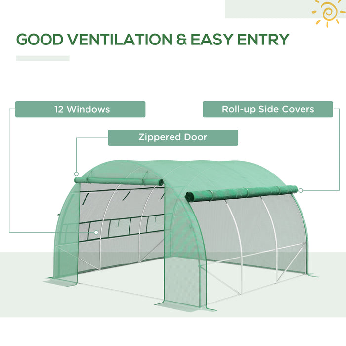 Polytunnel Walk-in Greenhouse - Roll-Up Sidewalls, Zipped Entrance, 6 Ventilated Windows - 3x3x2m, Ideal for Year-Round Gardening