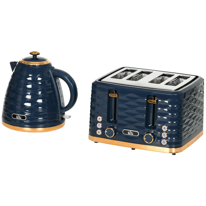 3000W 1.7L Fast-Heating Electric Kettle & Efficient 4-Slice Toaster - Complete Breakfast Station with Variable Browning Settings and Removable Crumb Tray, Blue - Ideal for Busy Families and Morning Convenience