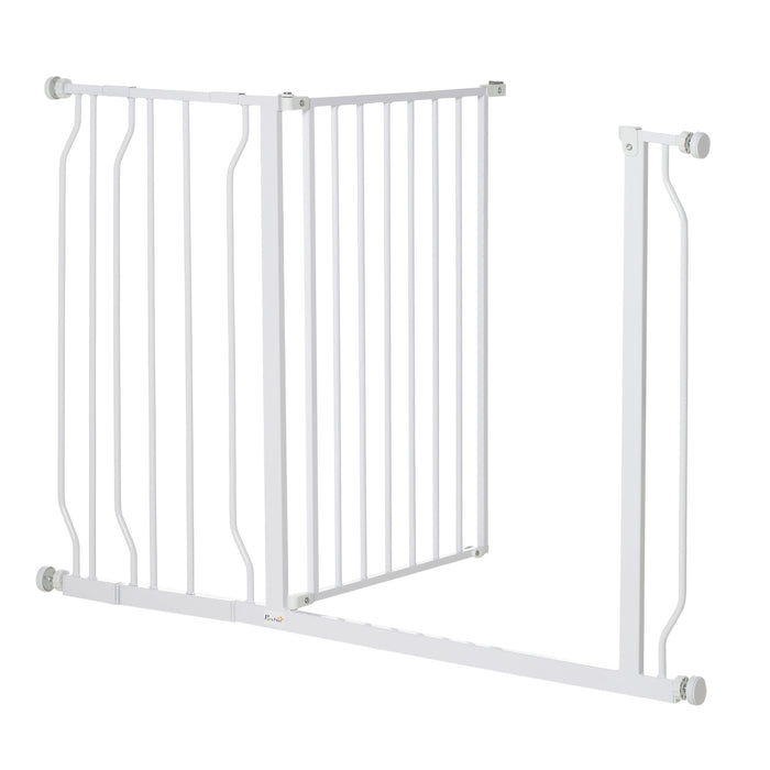 Expandable Dog Gate with Door - Adjustable 75-115cm Pet Barrier for Hallways, Staircases in White - Ideal for Keeping Pets Safe