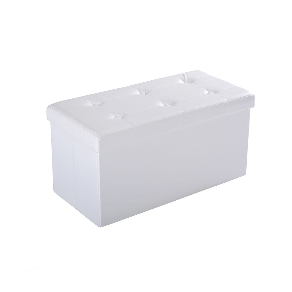Faux Leather Ottoman - Multipurpose Folding Storage Cube, Rectangular Footrest, and Bench Seat in Cream White - Space-Saving Solution for Clutter-Free Living Rooms and Bedrooms