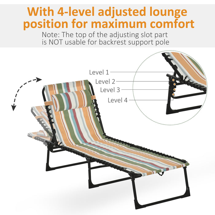 Beach Chaise Folding Sun Lounger - 4-Position Adjustable Garden Recliner Chair - Ideal for Camping, Hiking & Outdoor Relaxation