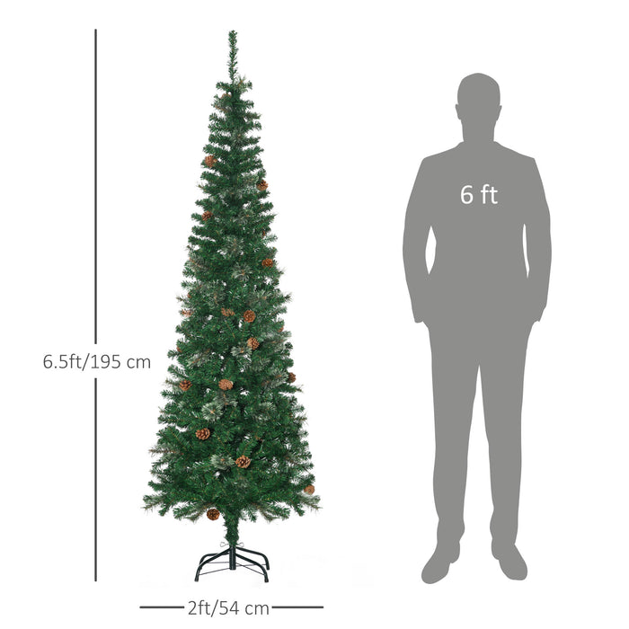 Slim Artificial Christmas Tree with Pine Cones - 6.5 Feet Tall with Realistic Branches and 556 Tips - Perfect for Xmas Holiday Decoration