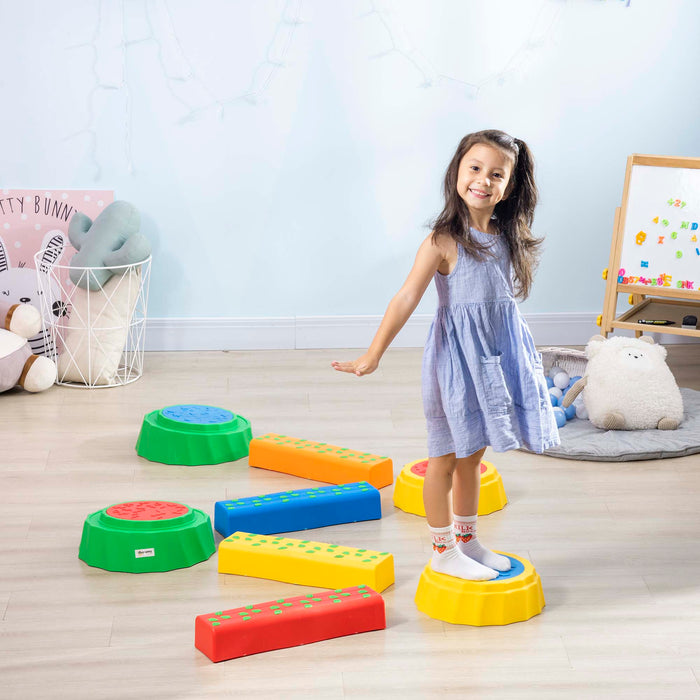 8pcs Kids Balance Beam Set - Non-Slip Surface & Bottom Stepping Stones - Enhances Coordination and Strength for Toddlers