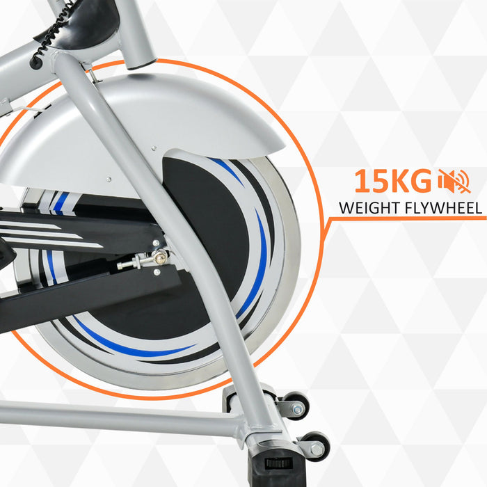Quiet Fitness Stationary Indoor Cycling Bike with 15KG Flywheel - Adjustable Resistance & Comfortable Seat for Cardio Workout - Includes LCD Monitor for Tracking Progress
