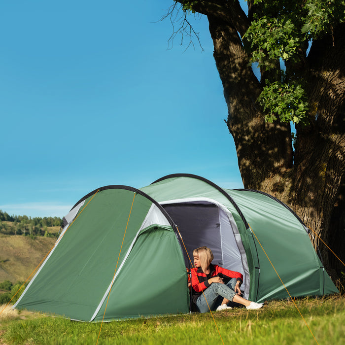 2-3 Person Tunnel Camping Tent - Sewn-in Groundsheet, Air Vents, 2000mm Waterproof Rainfly in Green - Ideal for Small Group Outdoor Adventures