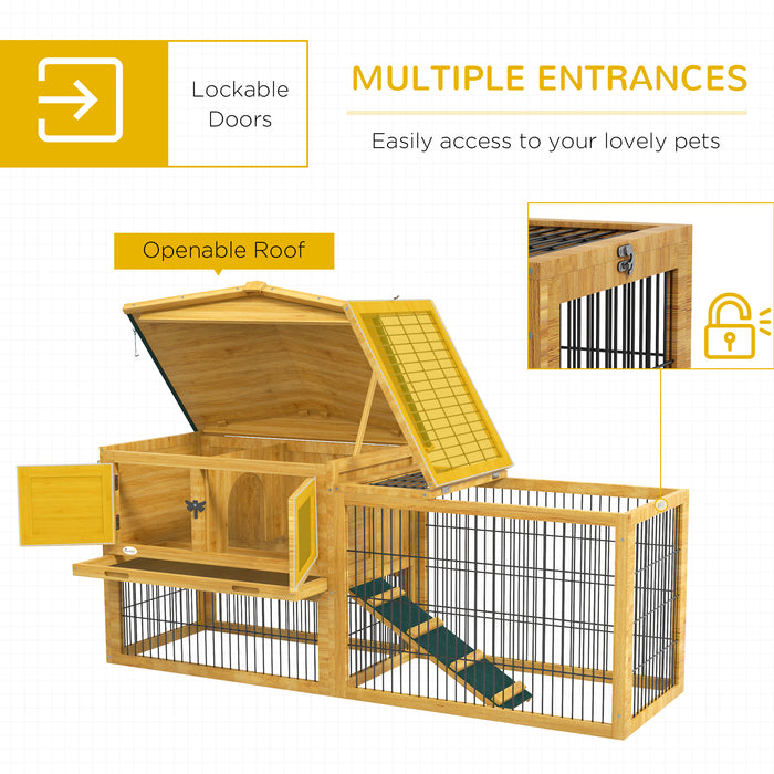 Deluxe Wooden Rabbit Hutch - Spacious Outdoor Run and Weather-Resistant Coating, Yellow - Ideal Home for Pet Rabbits and Small Animals