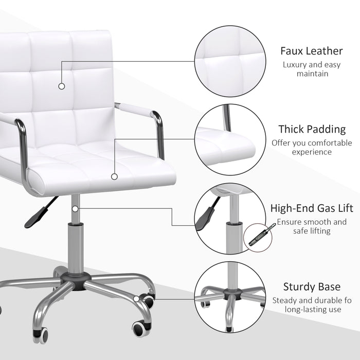 Mid Back PU Leather Computer Chair - Swivel Home Office Desk Chair with Adjustable Height and Wheels - Ergonomic Seating for Work and Study