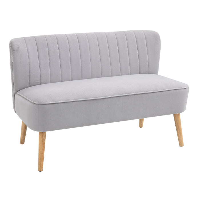 Velvet Double-Seater Couch with Wooden Frame - High Back, Foam Padded Comfort Sofa in Elegant Grey - Ideal for Compact Living Spaces and Cozy Seating