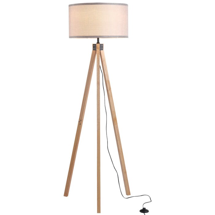 Elegant 5ft Wooden Tripod Floor Lamp - Free Standing E27 Bulb, Versatile & Stylish - Ideal for Home and Office Illumination, Grey Shade