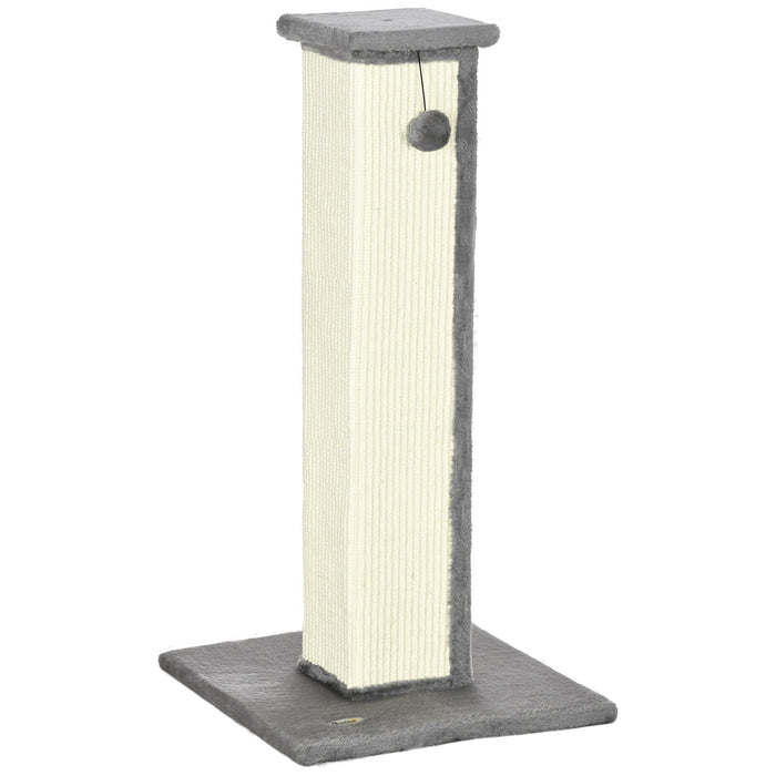 81cm Vertical Cat Scratcher - Natural Sisal Rope, Hanging Play Ball, Soft Plush Finish, in Elegant Grey - Designed for Cat Claw Health and Playful Engagement