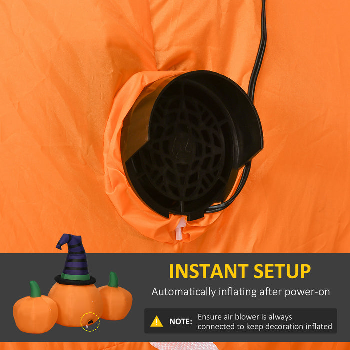 Large 6ft Inflatable Halloween Pumpkin with Hat and LED Lights - Includes Four Mini Pumpkins, Blow-Up Outdoor Decoration - Quick Setup for Festive Garden Display