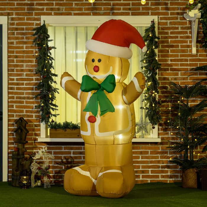Inflatable 183cm Gingerbread Man with LED Lights - Christmas Yard Lawn Decoration - Festive Outdoor & Indoor Blow-Up Decor for Holiday Cheer