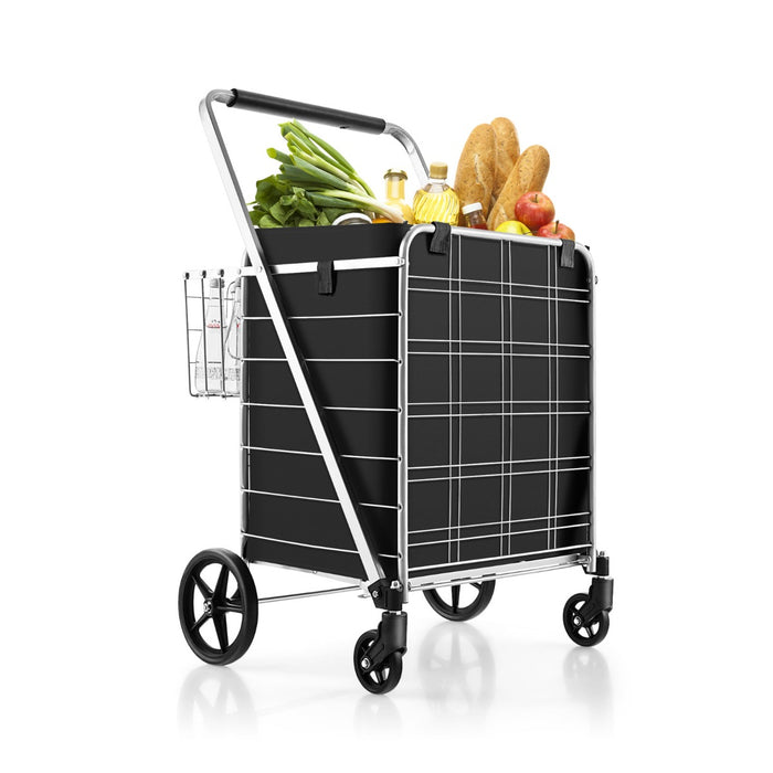 White Folding Shopping Cart - Portable Cart with Waterproof Liner - Ideal for Everyday Shopping Convenience