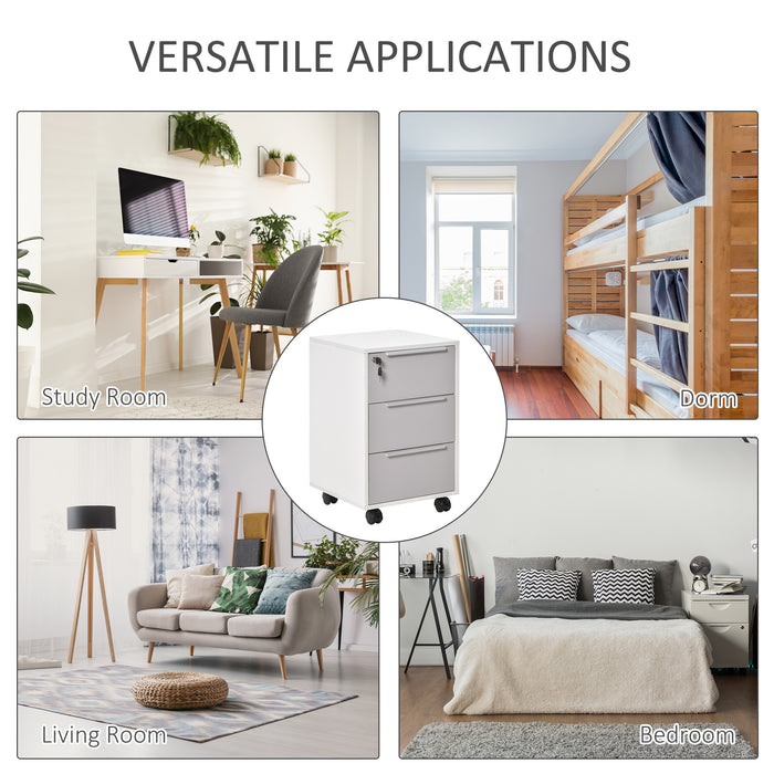 Mobile 3-Drawer File Cabinet with Lock - Multifunctional Storage Chest and Side Table on Wheels - Secure Organization for Home Office, Bedroom, and Living Room