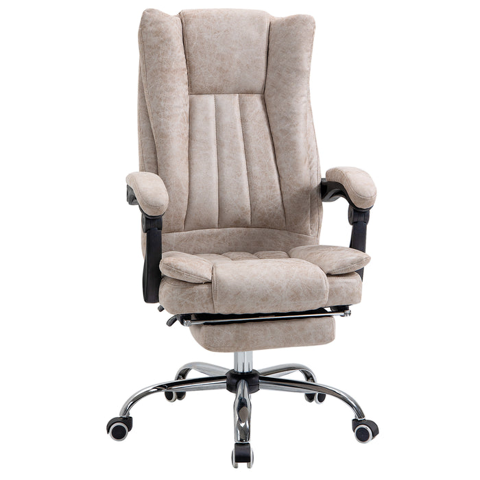 Ergonomic Microfibre Home Office Chair with Reclining Feature - Swivel Wheels, Adjustable Armrests and Footrest for Comfort - Ideal for Extended Desk Work, Beige